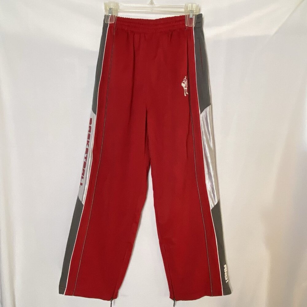 Vtg AND1 Basketball Pants Youth Boys Sz L 14-16 Red Gray White Athletic Pockets